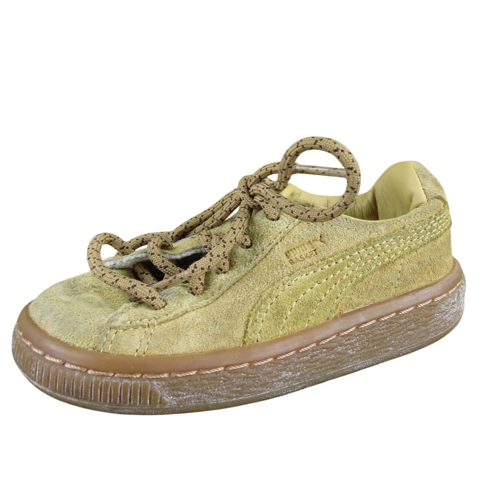 PUMA Boys Sneaker Basket Sz T 6 Medium Beige Leather Lace Up